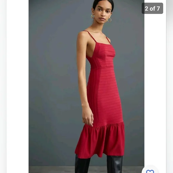 Anthropologie Square Neck Slim Midi Dress Size Xs - Picture 2 of 7